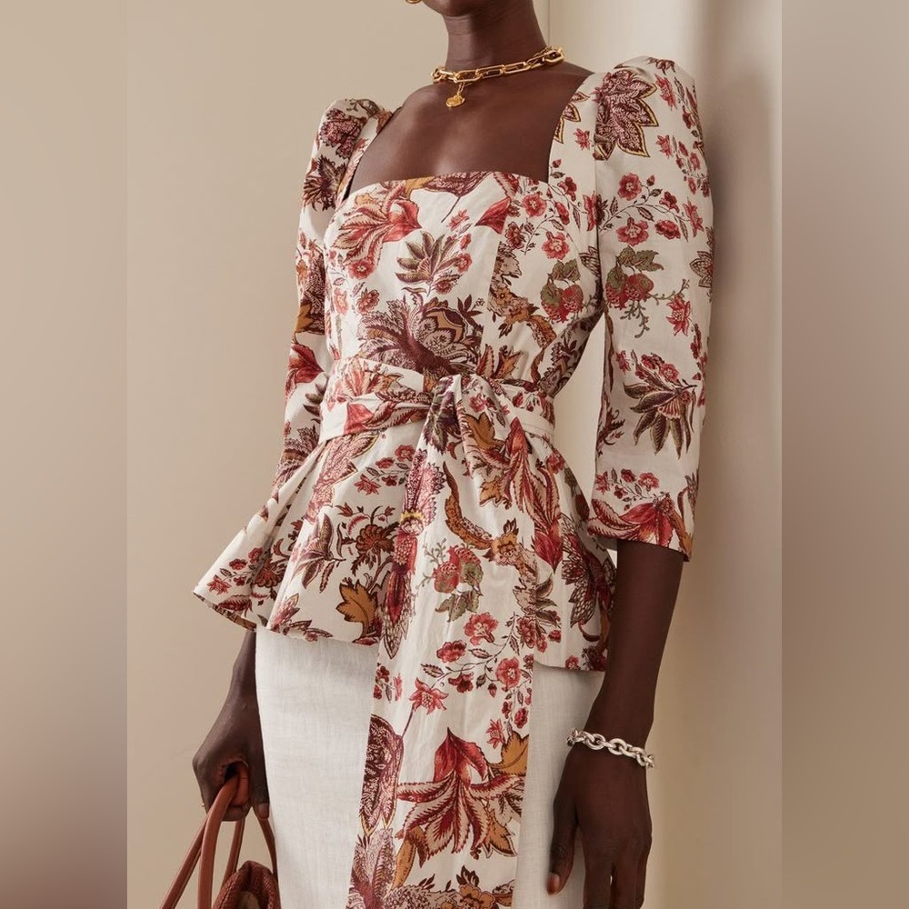 CARA CARA
Lauren Square-Neck Tie-Waist Peplum Top